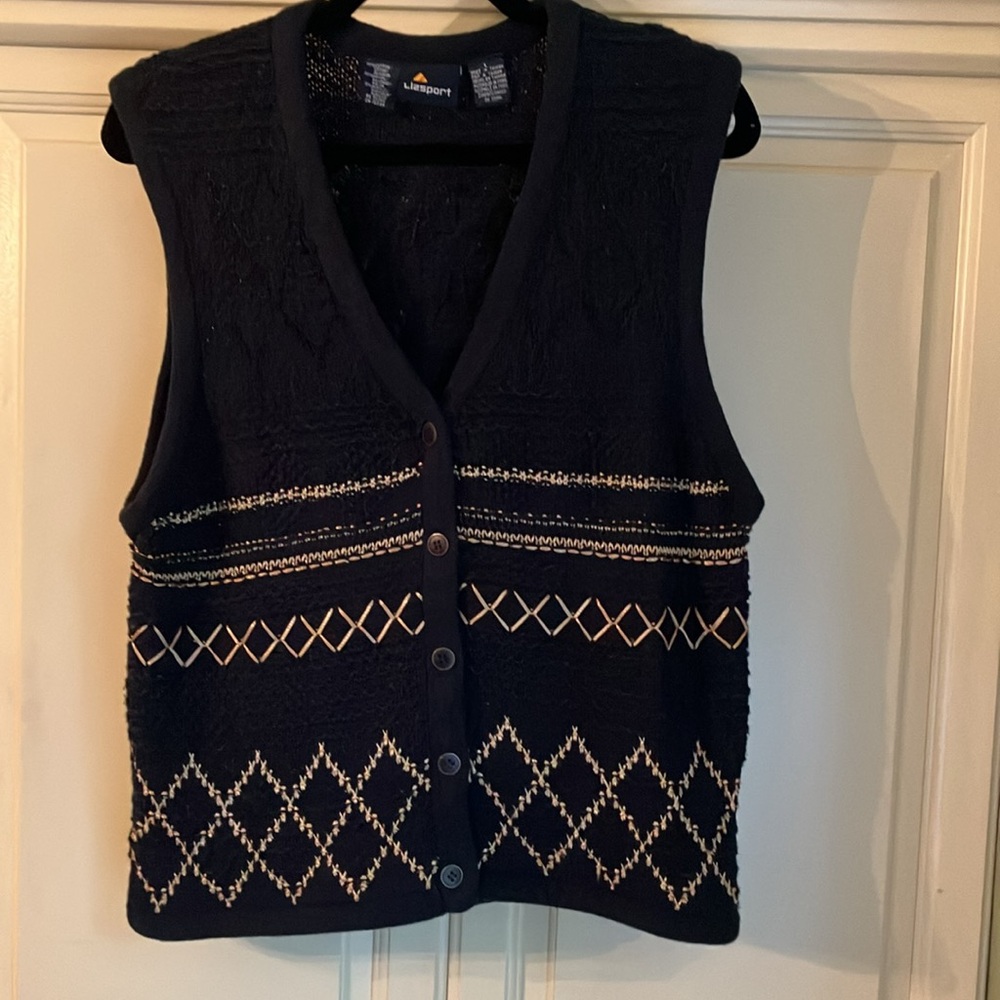 Lizsport Navy and Gold Knit Vest large